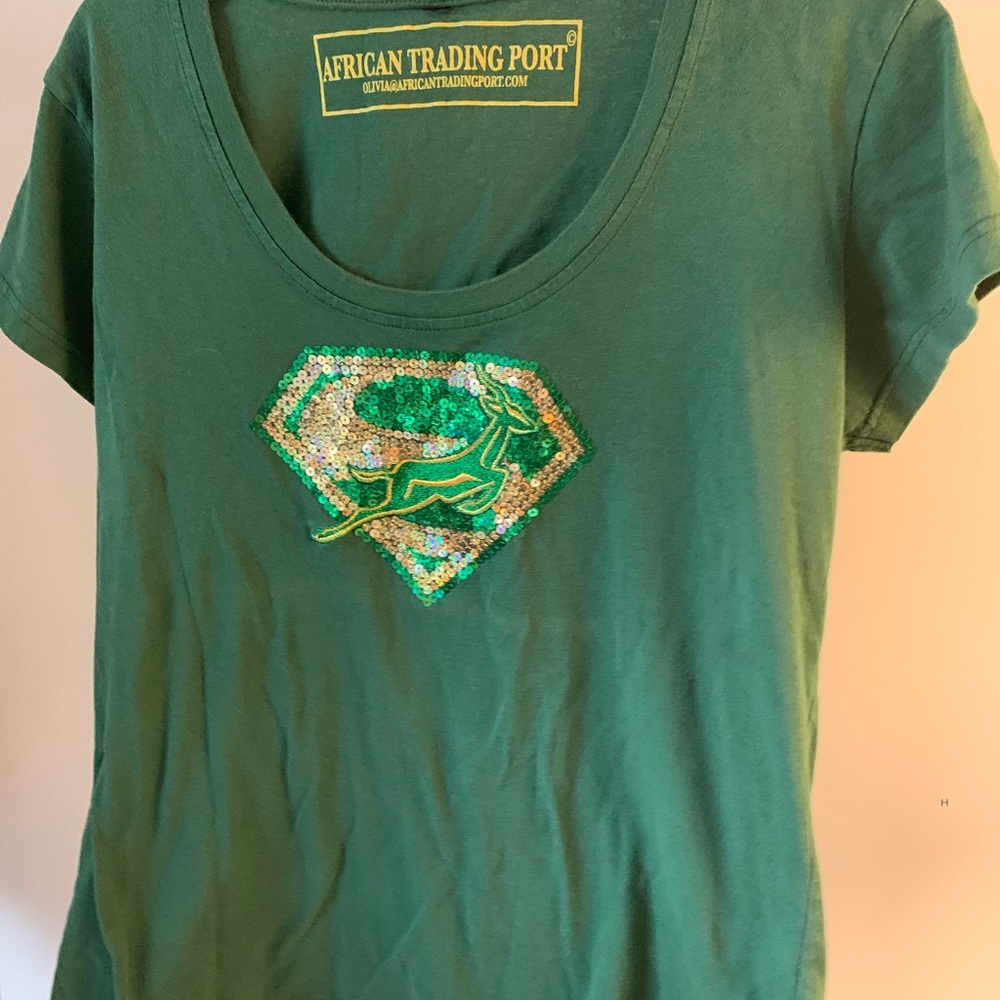 Green African Trading Port T-Shirt with Sequin Design